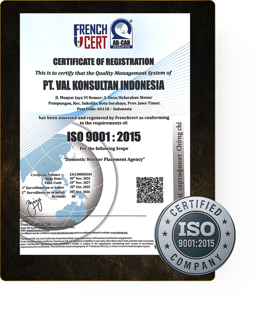 CERTIFICATE VAL ISO 9001 : 2015